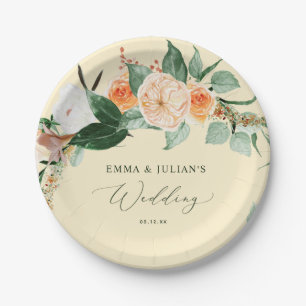 Assiettes En Carton Botanique Boho Floral Jaune Mariage personnalisé