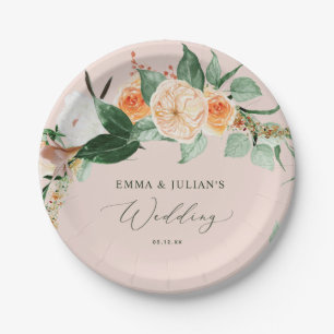 Assiettes En Carton Botanique Boho vert rose Mariage personnalisé