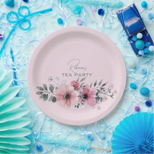 Assiettes En Carton Botanique chic floral élégant gris fleur rose (Fête)