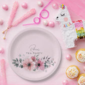 Assiettes En Carton Botanique chic floral élégant gris fleur rose (Fête)