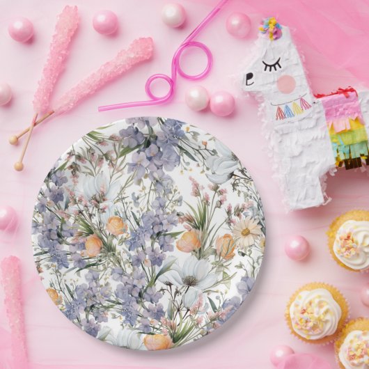 Assiettes En Carton Botanique pastel couleurs fleur sauvage été fleuri (Fête)