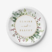 Assiettes En Carton Botanique Verdure Noël Vacances Mariage d'or (Devant)