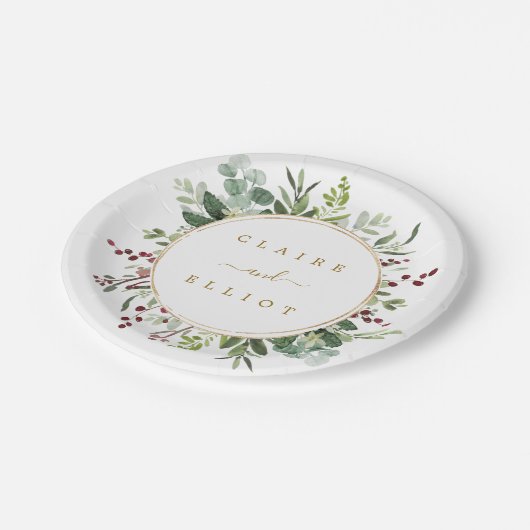 Assiettes En Carton Botanique Verdure Noël Vacances Mariage d'or (Angle)