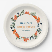 Assiettes En Carton Botaniques en fleurs Fête des mariées verte orange (Devant)