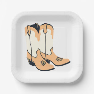 Assiettes En Carton Botte de cowboy Brown