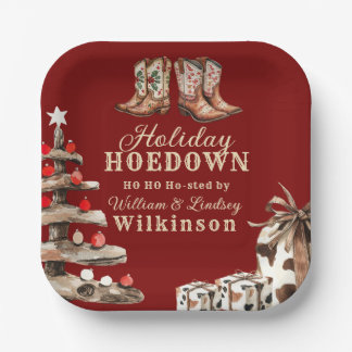 Assiettes En Carton Bottes de cow-boy rustiques Noël Holiday Hoedown
