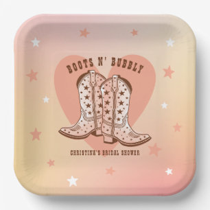 Assiettes En Carton Bottes de cowboy Boots N' Bubbly Cœur Enterrement 