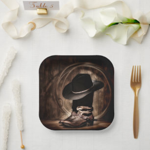 Assiettes En Carton bottes de cowboy rustiques vintage fermières weste