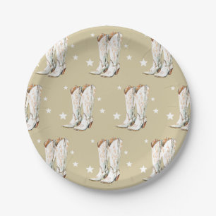 Assiettes En Carton Bottes de cowgirl de pays occidental Beige Fête d'