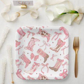 Assiettes En Carton Bottes de rodéo roses occidentales avec noeuds pap