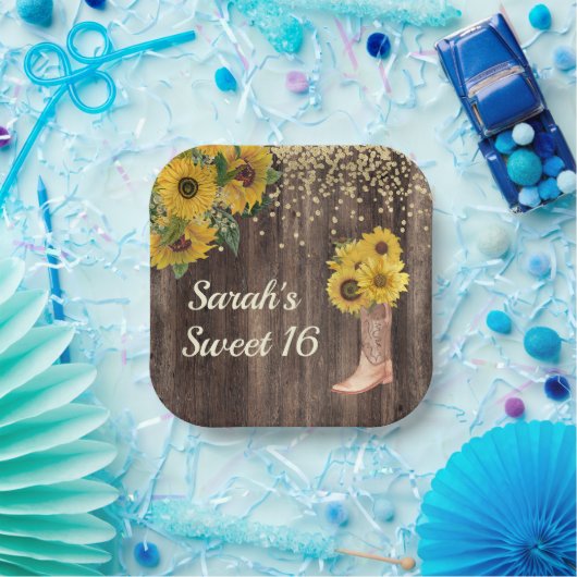 Assiettes En Carton Bottes de tournesol rustique Parties scintillant d (Fête)