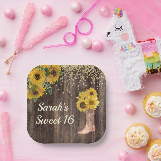 Assiettes En Carton Bottes de tournesol rustique Parties scintillant d (Fête)