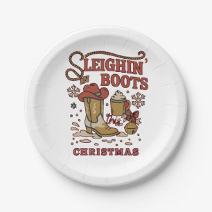 Assiettes En Carton Bottes de traîneau ce Noël drôle ouest cowboy