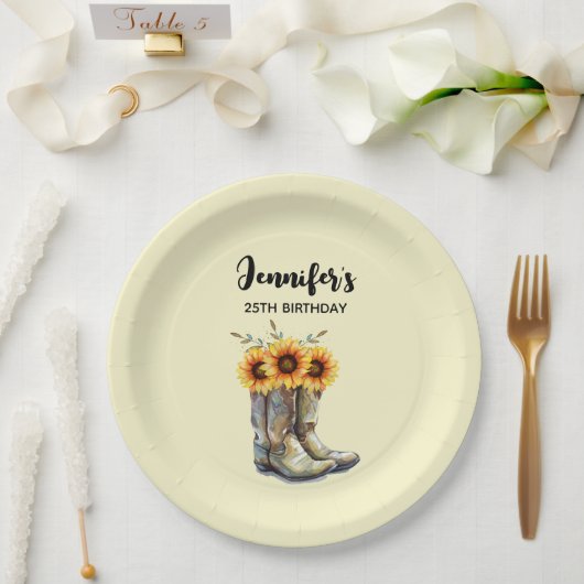 Assiettes En Carton Bottes rustiques Cowboy avec tournesol Anniversair (Mariage)