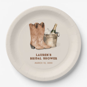 Assiettes En Carton Bottes Western Cowboy et Fête des mariées Bubbly