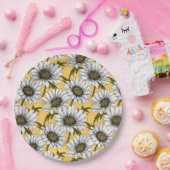 Assiettes En Carton Bouches blanches, fleurs sauvages sur jaune (Fête)