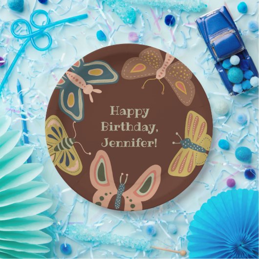 Assiettes En Carton Bouches d'art populaire, Papillons Plutôt Brown (Fête)