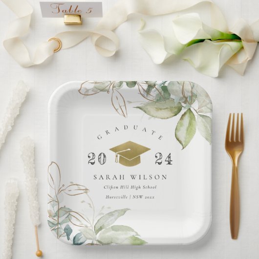 Assiettes En Carton Bouchon de Graduation Verte au Feuillage Vert Past (Mariage)