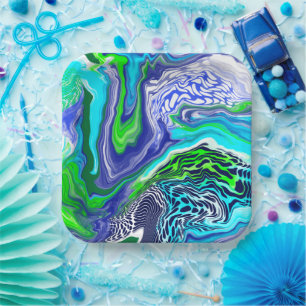 Assiettes En Carton Boucles de marbre bleu et vert citron papier d'ann