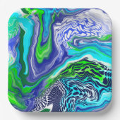 Assiettes En Carton Boucles de marbre bleu et vert citron papier d'ann (Recto)