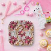 Assiettes En Carton Boucles d'or Bourgogne rose Poinsettias de Noël (Fête)