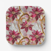 Assiettes En Carton Boucles d'or Bourgogne rose Poinsettias de Noël (Recto)