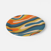 Assiettes En Carton Boucles ondulées Motif Abstrait rétro Bleu orange (Angle)