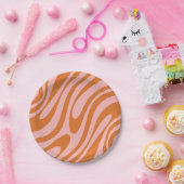 Assiettes En Carton Boucles ondulées Motif Abstrait rétro rose orange (Fête)