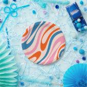 Assiettes En Carton Boucles ondulées Rétro Moderne Motif Abstrait Bleu (Fête)