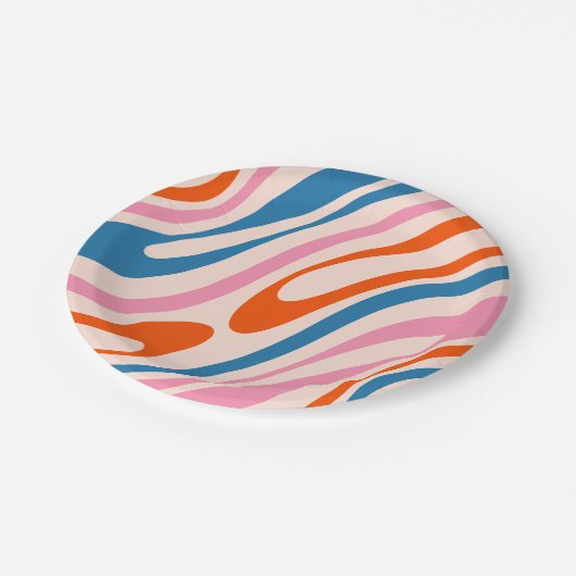 Assiettes En Carton Boucles ondulées Rétro Moderne Motif Abstrait Bleu (Angle)