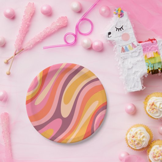 Assiettes En Carton Boucles Wavy Super rétro Abstrait Motif (Fête)