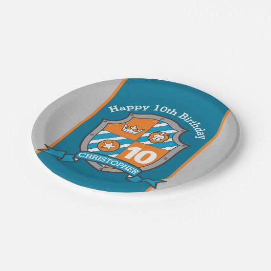 Assiettes En Carton Bouclier Chevalier 10e anniversaire plaque personn (Angle)
