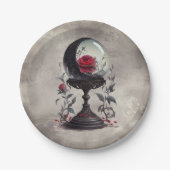 Assiettes En Carton Boudoir | Cristal Ball Croissant Lune Roses rouges (Devant)