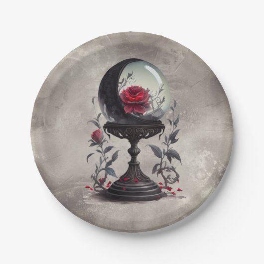 Assiettes En Carton Boudoir | Cristal Ball Croissant Lune Roses rouges (Devant)