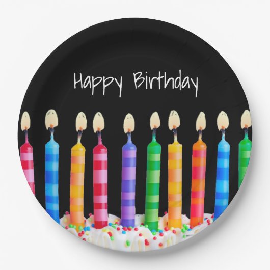 Assiettes En Carton Bougies d'anniversaire en noir (Devant)