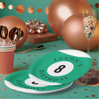 Assiettes En Carton Boule de Billard Personnalisée Verte pour Annivers