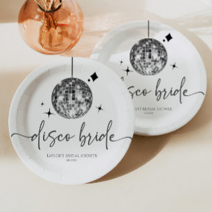 Assiettes En Carton Boule de disco argentée Mariée disco Enterrement d
