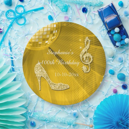 Assiettes En Carton Boule de disco d'or et anniversaire de talons (Fête)