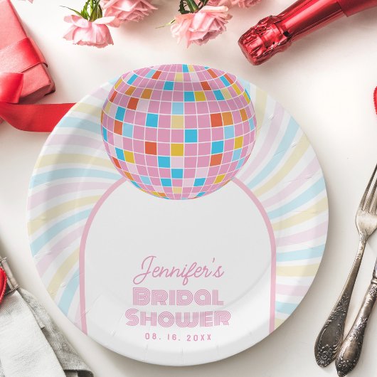 Assiettes En Carton Boule de disco rose rétro groovy 70s 80s Shower de