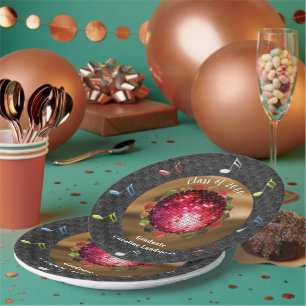 Assiettes En Carton Boule de Disco Rouge Élégante pour une Fête de Rem