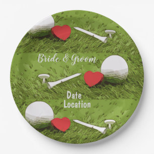 Assiettes En Carton Boule de golf avec amour sur plaque de papier vert
