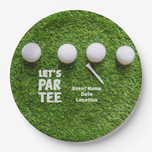 Assiettes En Carton Boule de golf avec tee on green grass Let's Par Te
