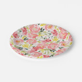 Assiettes En Carton Boule de ruban satiné motif de fleurs d'aquarelle (Angle)