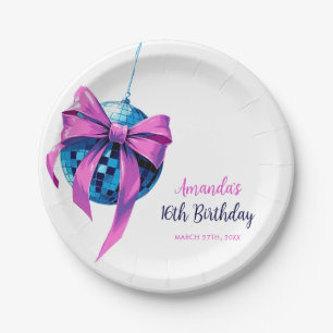 Assiettes En Carton Boule disco anniversaire 16 ans sucrée rose aquare