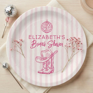 Assiettes En Carton Boule disco Cowgirl occidentale à rayures roses de