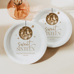 Assiettes En Carton Boule disco dorée Sweet Sixteen Fête d'anniversair