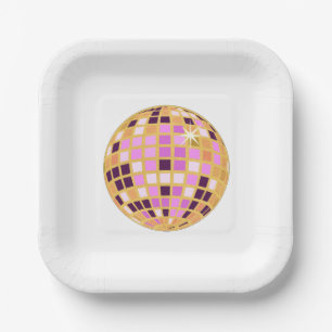 Assiettes En Carton Boule Disco Moderne Gold Purple Rétro
