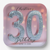 Assiettes En Carton Boule Disco Rose et Argent 30e anniversaire (Recto)