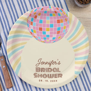 Assiettes En Carton Boule disco rose rétro Groovy Bohème Shower de mar