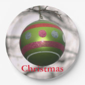 Assiettes En Carton Boule d'ornement rouge vert rayé (Devant)